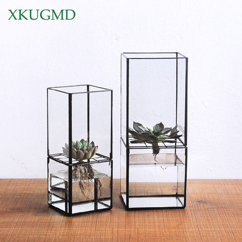 Nordic Transparent Glass Double Layer Hydroponic Succulent Plant Vase Geometry Plant Flower Inserter Home Decoration Flower Pot ► Photo 1/6