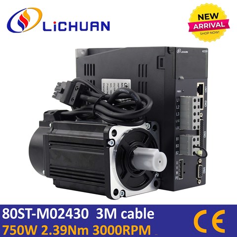 Lichuan 80st-M02430 750w servo motor flange 80 2.39Nm with drive servo motor ac 220v servo kit 0.75kw for CNC milling machine ► Photo 1/6