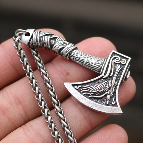 Double sided Rune Wolf And Raven Slavic Amulets Talismans Viking Odin Handle Axe Necklaces & Pendants Norse Vikings Jewelry ► Photo 1/6