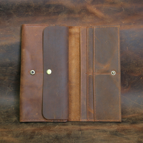 Jioymeo Long Wallet Vintage Genuine Leather Men Crazy Horse Thin Slight Hand Male Clutch Card Phone Bag Purse Pocket Mens Gift ► Photo 1/6