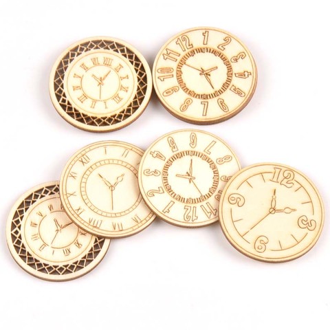 8pcs Mixed roundness clock Pattern Wooden Scrapbooking wood decoration for Handmade Accessory Sewing Home Decoration m2144 ► Photo 1/4