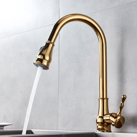 Uythner Modern Faucet Luxury Brass Gold Kitchen Faucet Rotatable Mixer Tap Single Sharp Handle Single Hole Hot&Cold Water ► Photo 1/6