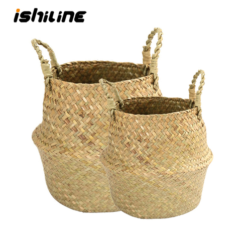 Handmade Bamboo Storage Basket Folding Clthoes Laundry Basket Straw Wicker Rattan Seagrass Belly Garden Flower Pot Plant Basket ► Photo 1/6