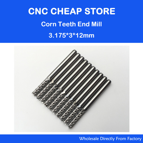 10pcs 3.175*3*12mm Corn Teeth End Mill, Milling Cutter CNC Router Bits Tool PCB, Printed Circuit Board Cutter on HDF,Fiber Glass ► Photo 1/1
