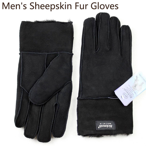 Winter warm sheepskin fur gloves men's thick windproof cold leather outdoor cycling sheep leather wool stitching style ► Photo 1/6