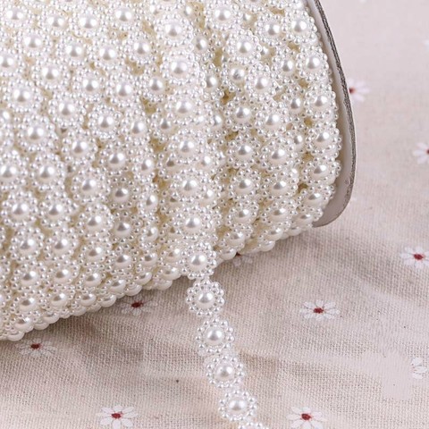HOT 1cm Wide Connection Imitation Pearl Diy Beaded Jewelry Hair Decoration Clothing Fine Tulle Lace With Beads And Stones Fabric ► Photo 1/2