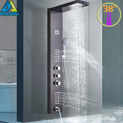 Intelligent Thermostatic Shower Panel Faucet Thermostatic Mixer Shower Set Waterfall Rain Bath Shower Faucet System 3 Handles Ta ► Photo 1/6