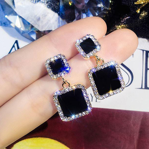 IPARAM Trend Korean Black Square Rhinestone Earrings 2022 Fashion Crystal Geometry Female Pendant Earrings Jewelry ► Photo 1/2