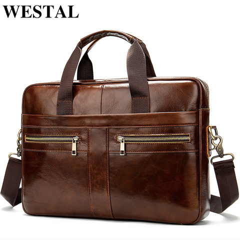 WESTAL Bag men's Genuine Leather briefcase Male man laptop bag natural Leather for men Messenger bags men's briefcases 2022 ► Photo 1/6