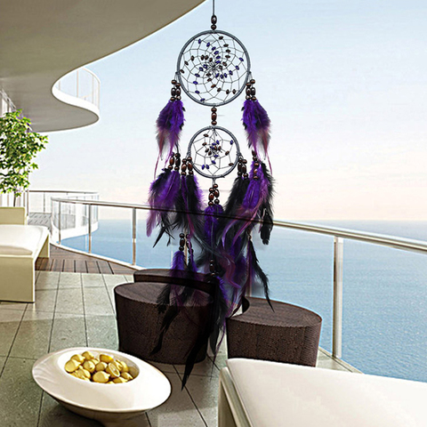 Purple Dream Catchers Feather Crafts Wind Chimes Handmade Indian Dreamcatcher Net for Wall Hanging Car Home Decor ► Photo 1/6