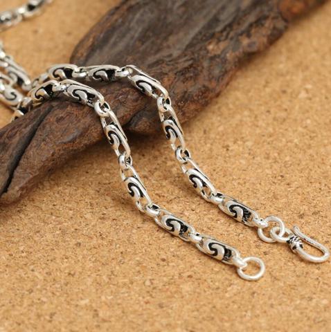 925 sterling silver men's classic retro Thai silver 4m small swirl long necklace ► Photo 1/1