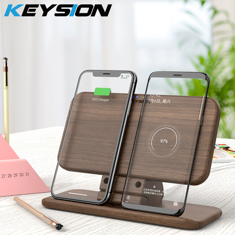 KEYSION 5 Coils Dual Wireless Charger Stand/Pad convertible Qi Fast Charging for iPhone 11 XS Max XR Samsung AirPods Xiaomi Mi9 ► Photo 1/6