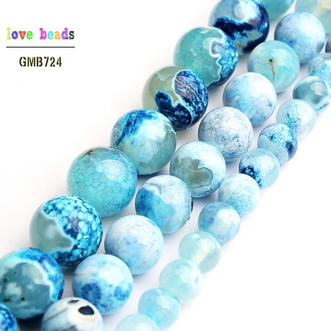 Blue Fire Stripe Agates Beads Round Loose Beads for Jewelry Making DIY Beads Bracelet 15'' Strand 6/8/10mm ► Photo 1/5