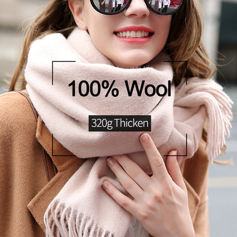 100% Wool Scarf Women 2022 Brand Winter Scarf Thicken Warm Scarves Winter Female Solid Color Wrap Pashmina Cashmere Wool Scarfs ► Photo 1/6