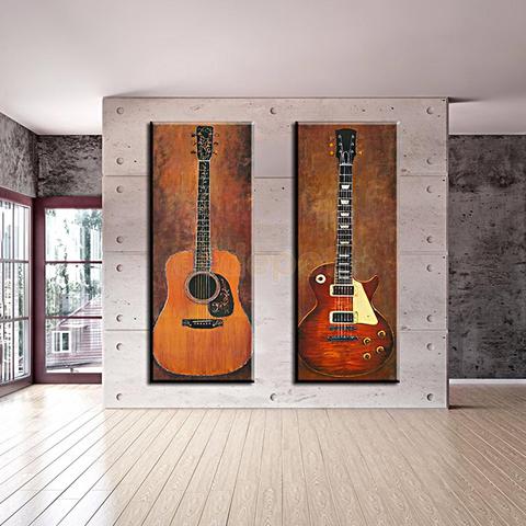 MagiDeal Set of 2pcs Canvas Wall Art Painting Pictures Guitar Print for Hotel Office Arena Dance Halls Hall Home Decor ► Photo 1/6
