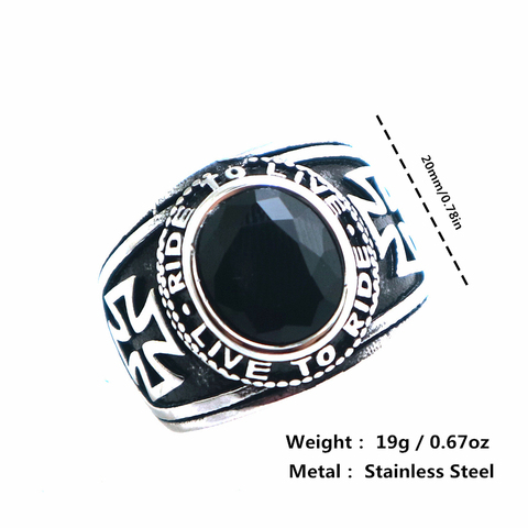 Size 7 To Size 15 Classic Unisex 316L Stainless Steel Cool Ride To Live, Live To Ride Black Stone Cross Biker Ring For Gift ► Photo 1/6