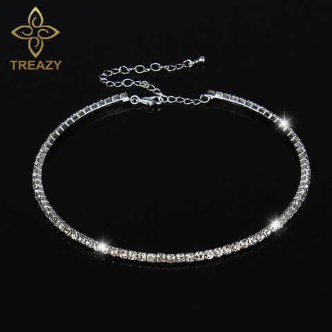 TREAZY Women Crystal Diamante 1 Row Rhinestone Necklace Wedding Bridal Party Collar Choker Chain Necklace Jewelry Gift ► Photo 1/5
