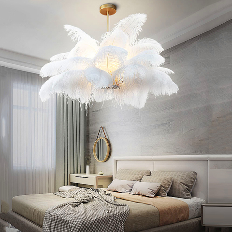 Nordic LD Pendant Lights Natural Ostrich Feather LOFT LED Pendant Lamp Bedroom Living Room Restaurant Lighting Deco Hanging Lamp ► Photo 1/6