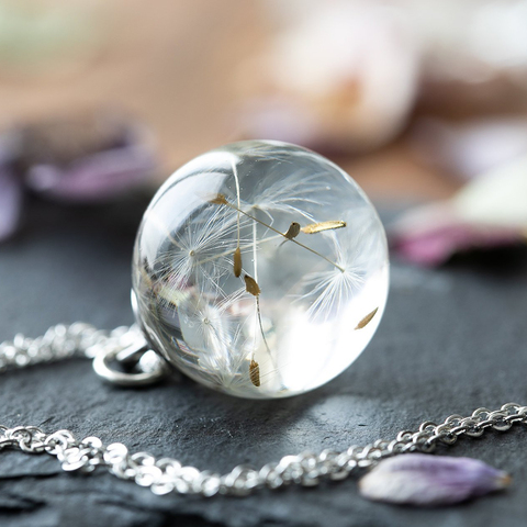 Dandelion Wishing Necklace Real Dandelion Seeds In Clear Crystal Ball Pendant Necklace Handmade Gift for Her ► Photo 1/6