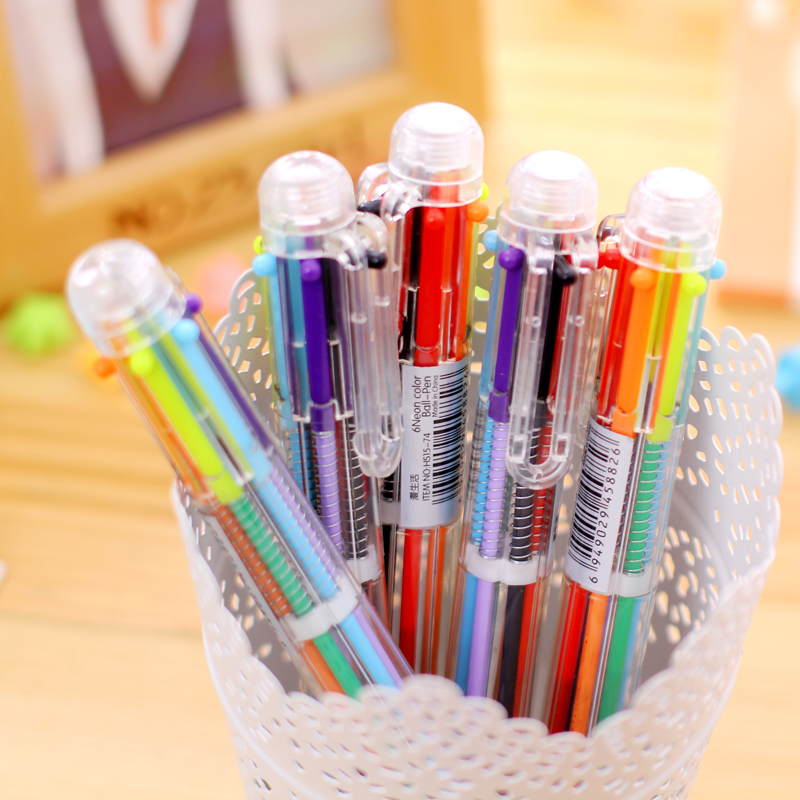 1pcs 0.5mm 6 In 1 Color Ballpoint Pen School Office Supply Gift Stationery 