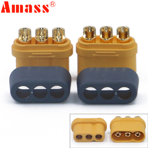 10 x Amass MR60 Plug w/Protector Cover 3.5mm 3 core Connector T plug Interface Connector Sheathed for RC Model (5 Pair ) ► Photo 1/5