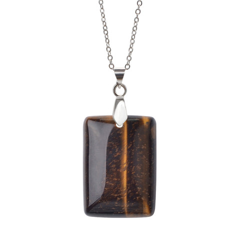 Rectangle Shape Natural Stone Pendant Necklace tiger eye oeil de tigre pierre naturelle Collier pendentif collares mujer 2017 ► Photo 1/1