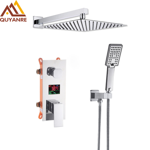 Chrome Bathroom Digital Display Shower Faucet Set Rainfall Shower LCD 2-way Mixer Tap Bathtub Shower System Bath Shower Mixer ► Photo 1/6