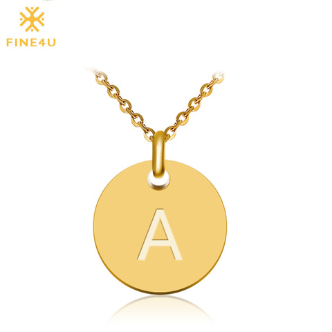 FINE4U N027 Disc Pendant Necklace Gold/Silver Color Letter Alfabet Necklace 316L Stainless Steel Chain Necklaces For Women ► Photo 1/6