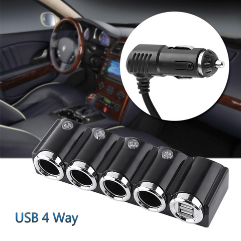 DC 12V/24V USB 4 Way Multi Socket Auto Car Cigarette Lighter Splitter USB Power Adapter Charger with Switch Charger for iPhone ► Photo 1/6