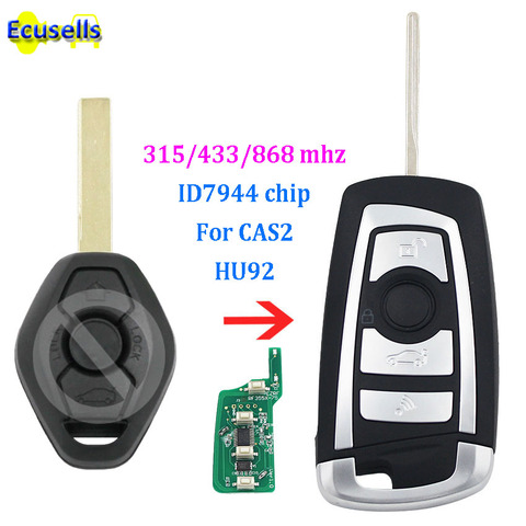 Modified flip car Remote key fob 315mhz 433mhz 868mhz with ID7944 chip for BMW CAS2 1 3 5 6 series E93 E60 Z4 X5 X3 HU92 uncut ► Photo 1/6
