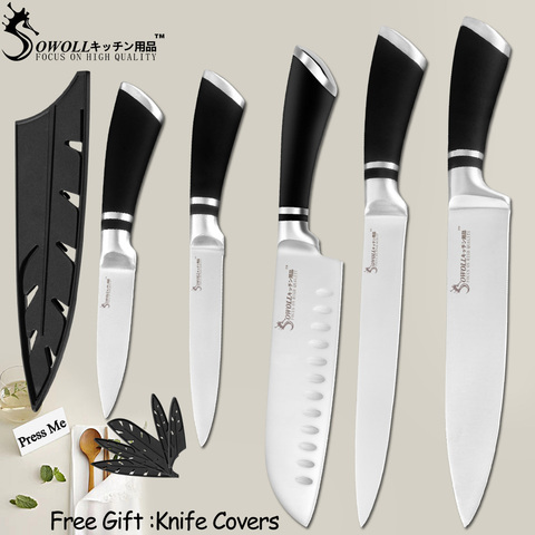 SOWOLL Stainless Steel Knife Kitchen Knife Set Tools Sharp Blade Paring Utility Santoku Slicing Chef Cooking Knife Cutlery  Set ► Photo 1/6