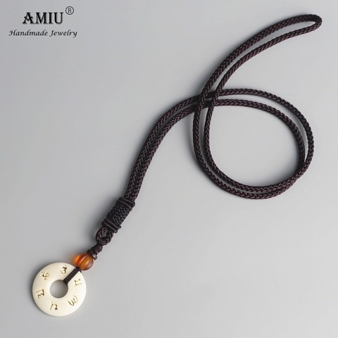 AMIU Tibetan Buddhist Handmade Simple Rope Chain With OM Mantra Sign Tagua Nut Pendant Necklace Buddhism Amulet Necklace ► Photo 1/5