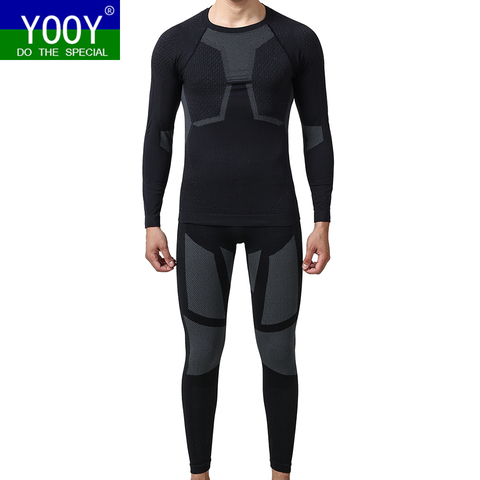 YOOY Men Ski Thermal Underwear Set Quick Dry Compression Fitness Tight Running Shirts Men Sportswear Demix Black Gym Sport Suit  ► Photo 1/6