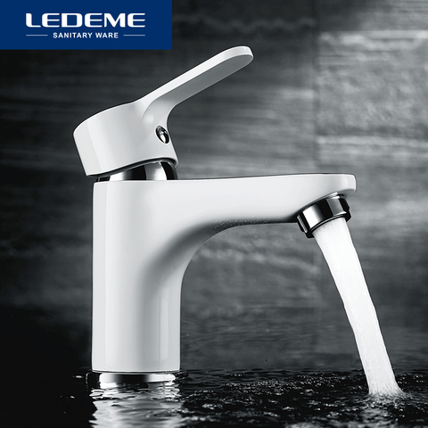 LEDEME Bathroom Basin Faucet Hot and Cold Brass Vessel Contracted Round Finish Modern Spray Paint Waterfall Faucets L1003W ► Photo 1/6