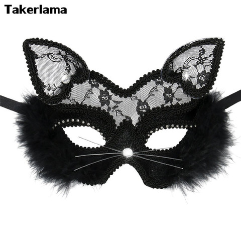 Takerlama Luxury Venetian Masquerade Mask Women Girls Sexy Lace Black Cat Eye Mask for Fancy Dress Christmas Halloween Party ► Photo 1/6