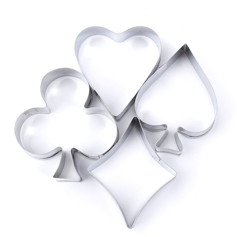4 pcs/set Poker Cookie Mold Stainless Steel Playing Cards Cake Fondant Mold Spade Heart Club Diamond Biscuit Cutter Decorator ► Photo 1/6