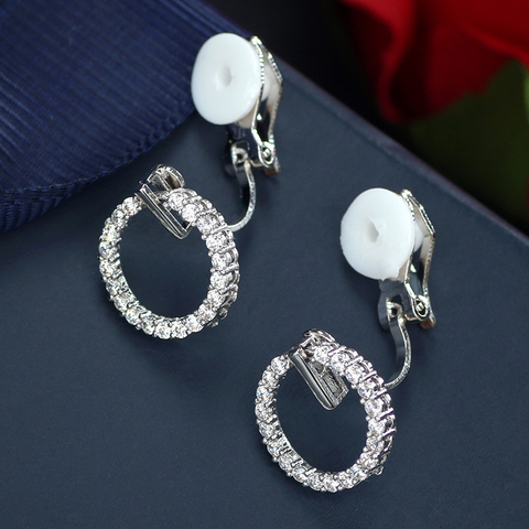 Simple Fashion Small Round Circle Earrings Crystal Cubic Zircon Ear Clips on Earrings Without Piercing No Ear Hole Ear Cuff ► Photo 1/6