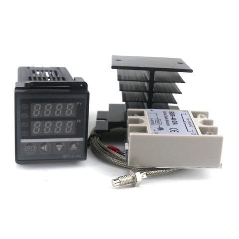 Dual Digital PID SSR Thermostat Regulator Temperature Controller Kit REX-C100 with SSR-40DA, Heat Sink, 2m K Thermocouple ► Photo 1/6