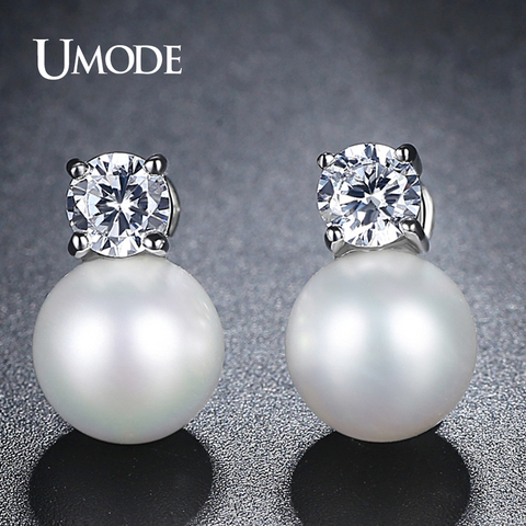 UMDOE New Fashion Pearl Jewelry Stud Earrings for Women White Gold Color CZ Boucle D'Oreille Femme Bijoux Christmas Gifts UE0342 ► Photo 1/6
