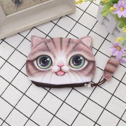 New Cute 3D Animal Face Zipper Case Cat Coin Purse Female Wallet  Child Purse Makeup Buggy Bag Pouch ► Photo 1/6