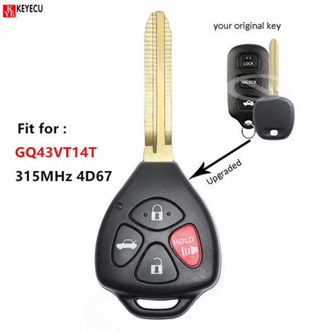 Keyecu Replacement Upgraded 315MHz 4D67 Remote Key Fob for Toyota Camry Corolla Sienna Matrix Solara for Pontiac Vibe GQ43VT14T ► Photo 1/1