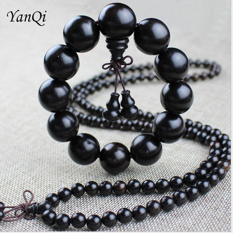 Yoga Buddhist Mala Natural EBONY Wooden Beads Buddha Bracelet Meditation Prayer Bracelet For Women Black Sandal Wood Jewelry ► Photo 1/6