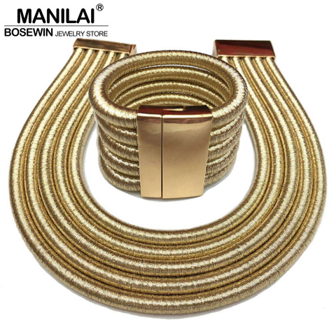 MANILAI Hot Boho Collar Necklace Jewelry Sets Fashion Magnetism Button Multilayer Choker Necklaces Bracelets Set Women Bijoux ► Photo 1/6