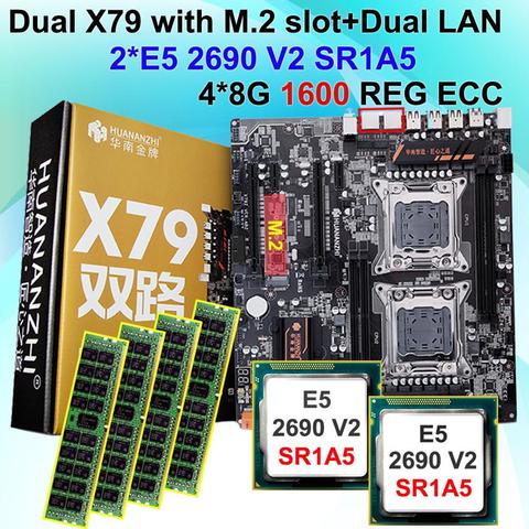 Desktop motherboard bundle HUANAN ZHI dual X79 motherboard with M.2 NVMe SSD slot CPU Intel Xeon E5 2690V2 3.0GHz RAM 32G(4*8G) ► Photo 1/6