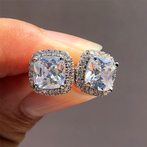 Luxury Female Crystal Zircon Stone Earrings Fashion Silver Color Jewelry Vintage Double Stud Earrings For Women ► Photo 1/6