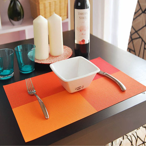 WHQ 4 Pcs/set Placemats PVC Table Mat Color Block Dining Disc Pads Coasters Mantel Napperon 30*45cm Plate Bar Tapete de lugar ► Photo 1/6