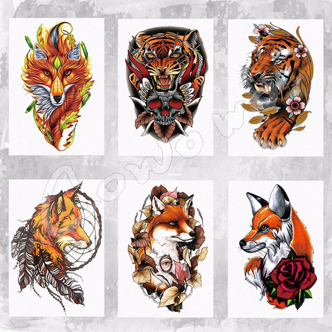Yellow Fox and Feather Cool Beauty Tattoo Waterproof Hot Temporary Tattoo Stickers,  All Kinds Of Animals ► Photo 1/6