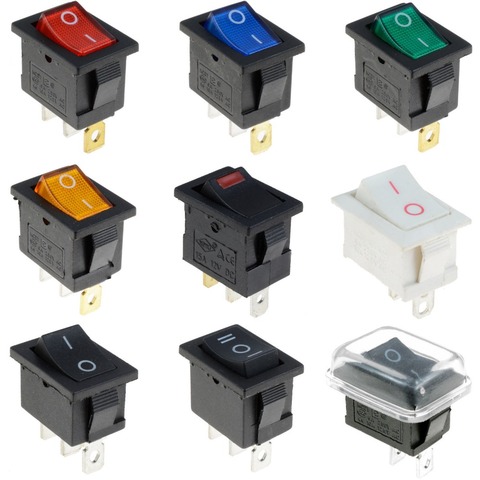  KCD1 Button On-Off 3Pin 2pin  DPST Boat Car Rocker Switch 6A/10A 250V/125VAC Button switch protective sleeve ► Photo 1/2