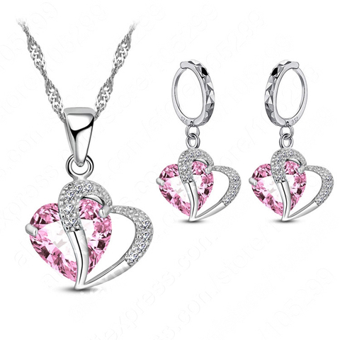 Luxury Women 925 Sterling Silver Cubic Zircon Necklace Pendant Earrings Sets Cartilage Piercing Jewelry Wedding Heart Design ► Photo 1/6