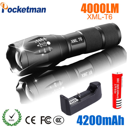 2022 LED Flashlight 18650 torch waterproof  rechargeable  XM-L T6 4000LM 5 mode led Zoomable light For 3x AAA or 3.7v Battery ► Photo 1/6
